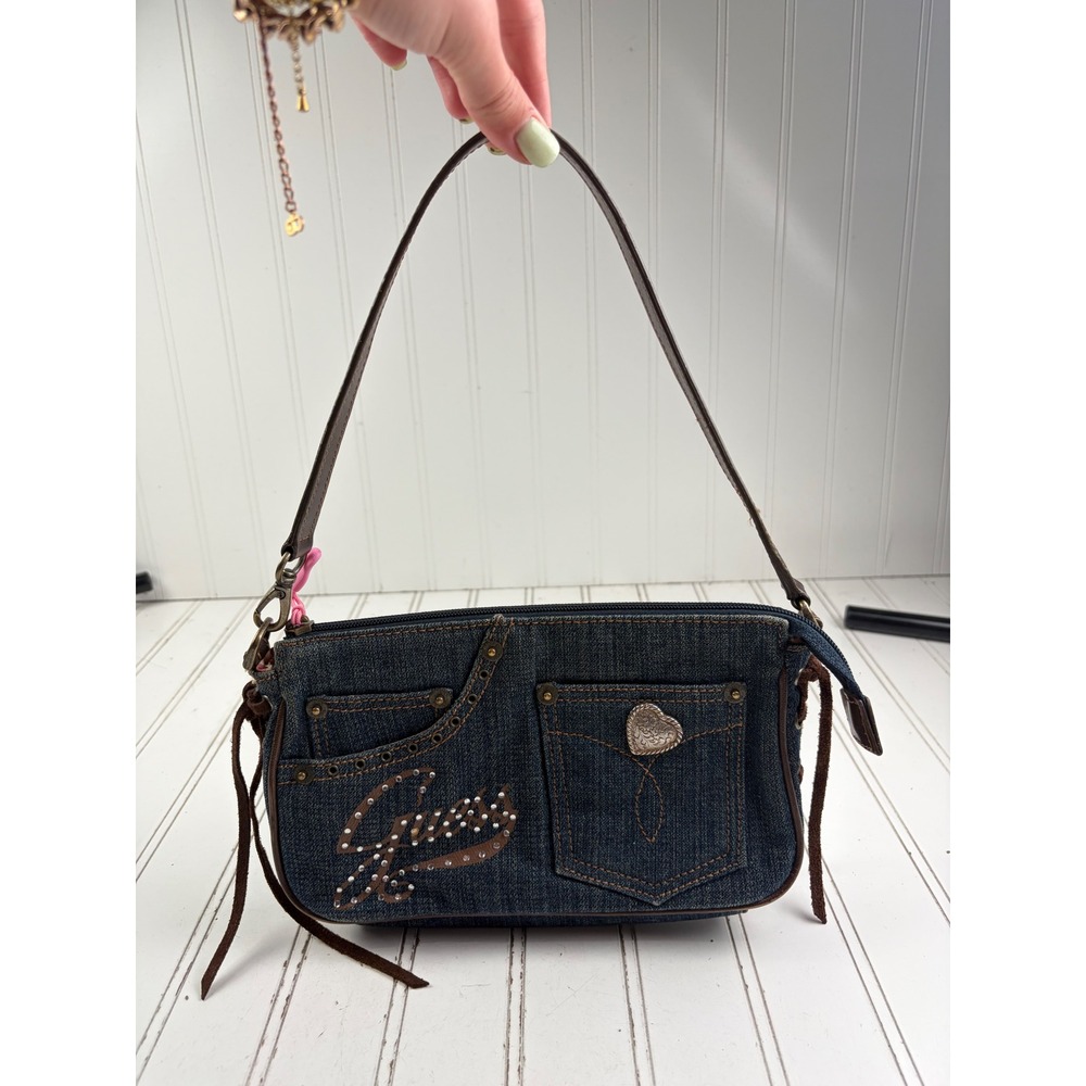 Guess Vintage Y2K 2000s Studded Denim Small Western Boho Shoulder Bag Purse - Picture 10 of 10